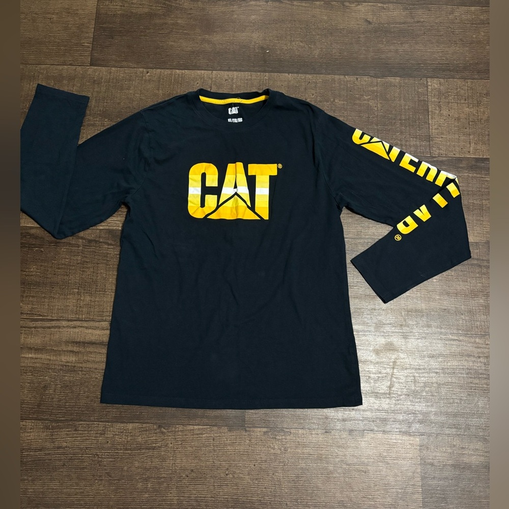 CAT Caterpiller Big Boys Crew Neck Long Sleeve T-Shirt XL Navy Blue.